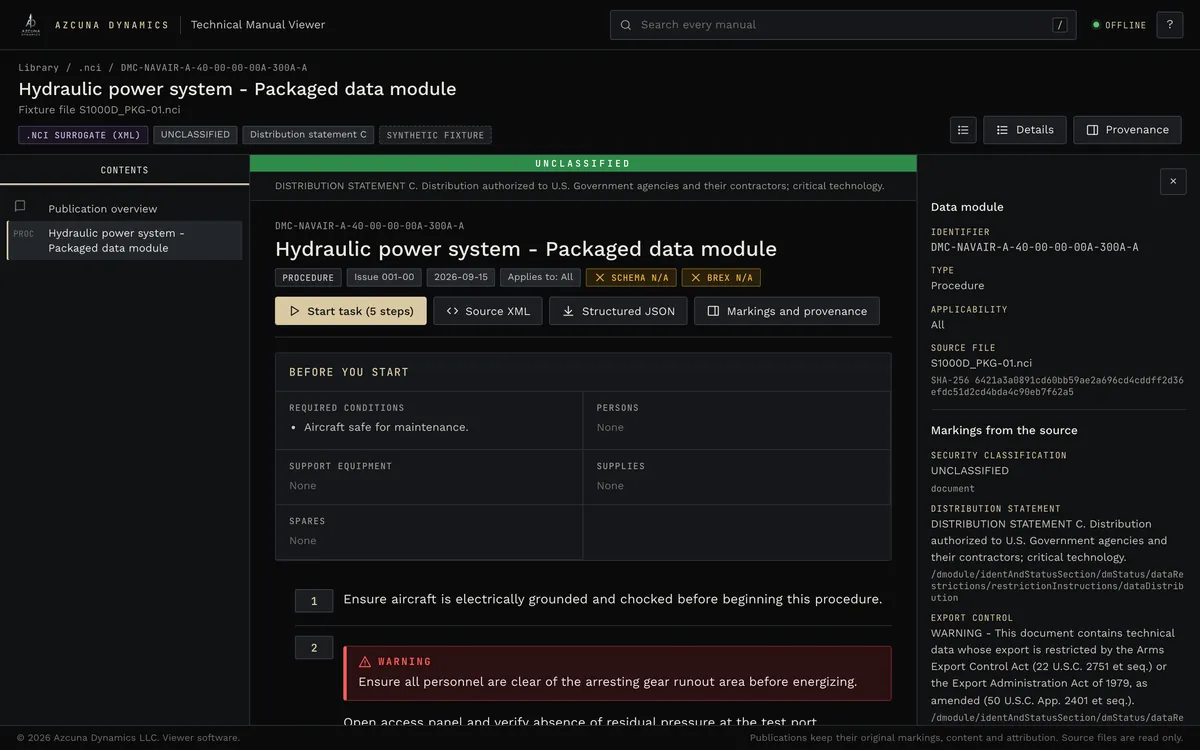 Synthetic .nci fixture with Distribution Statement C and the provenance panel listing export control and other legends